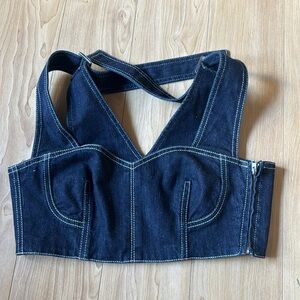 ALBERTA FERRETTI Cotton Denim Corset Crop Top